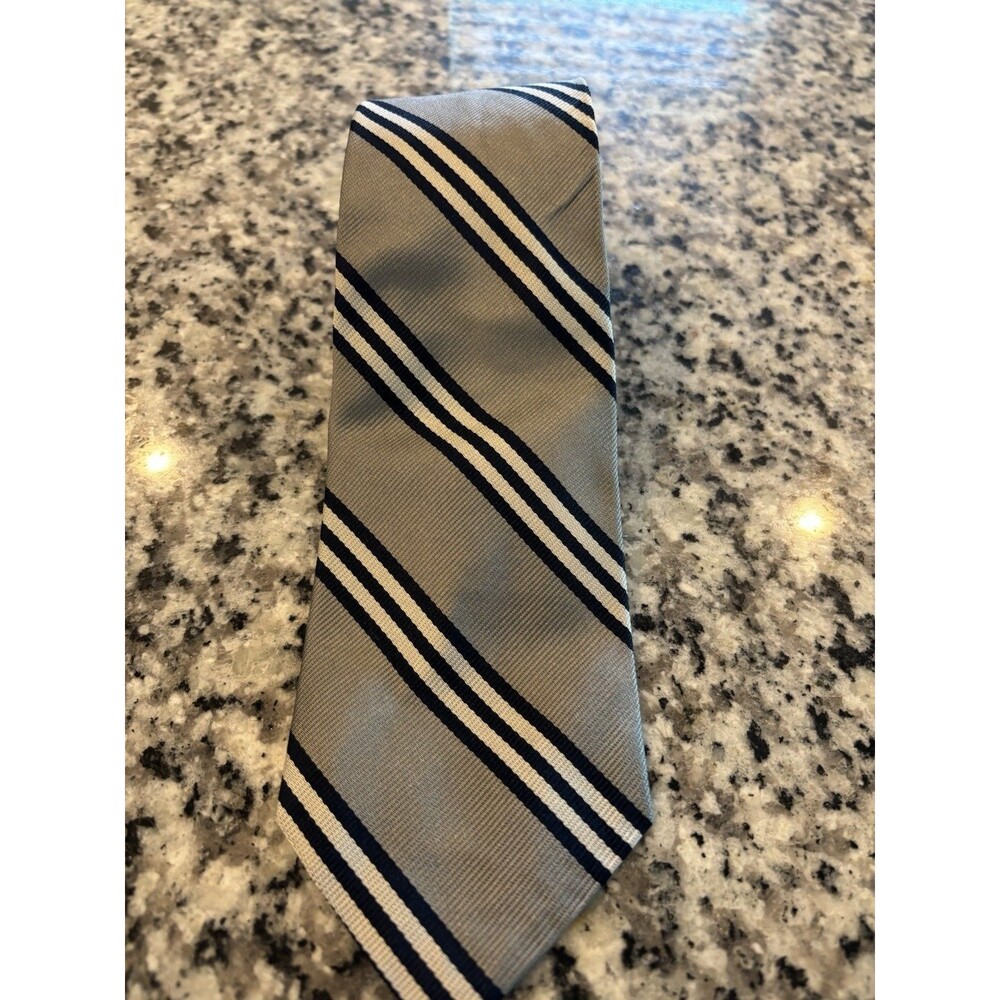 JOS A BANK MENS REPP tie silk Silver Black White stripes used